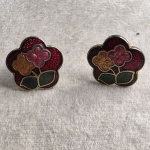 Vintage Cloisonne Floral Pierced Earrings
